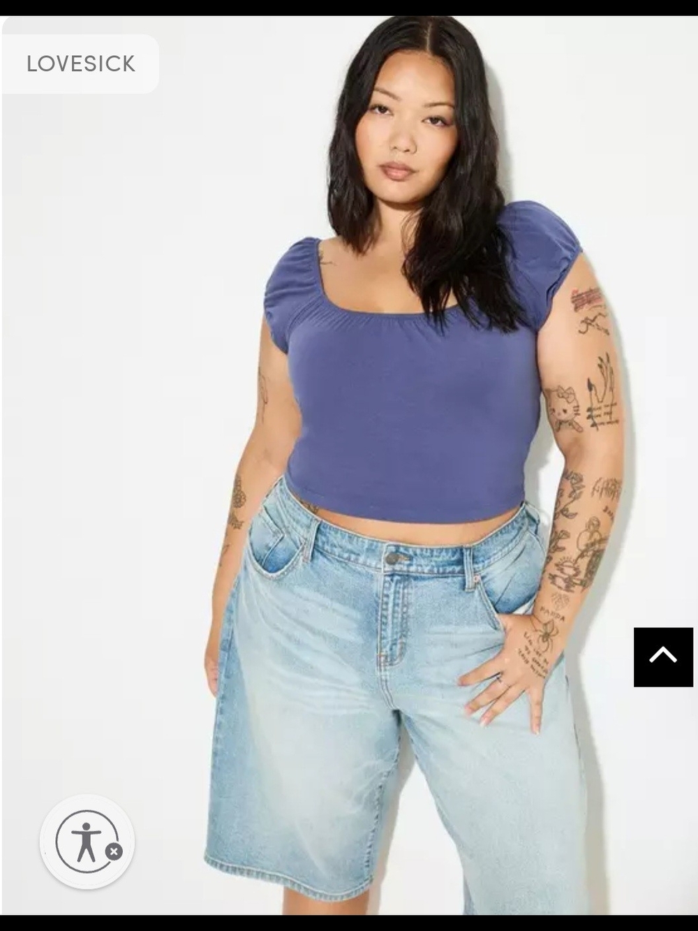 torrid Crown Blue Square Neck Puff Sleeve Crop Top